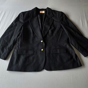 Pendleton Black 100% Pure Virgin Wool Blazer Gold Button Size 18 warm 3/4 Sleeve